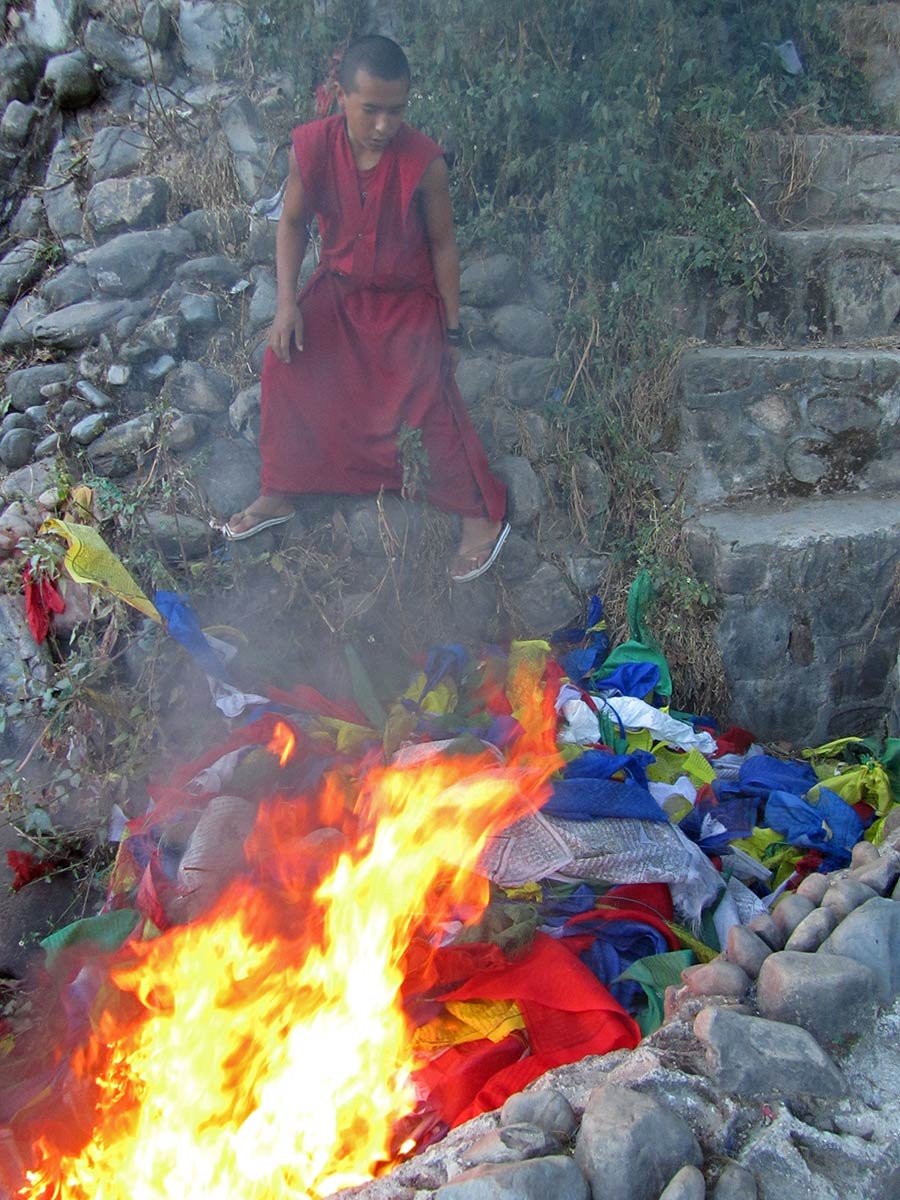 Burning Prayer Flags after Ceremony at Swayambhunath Stupa